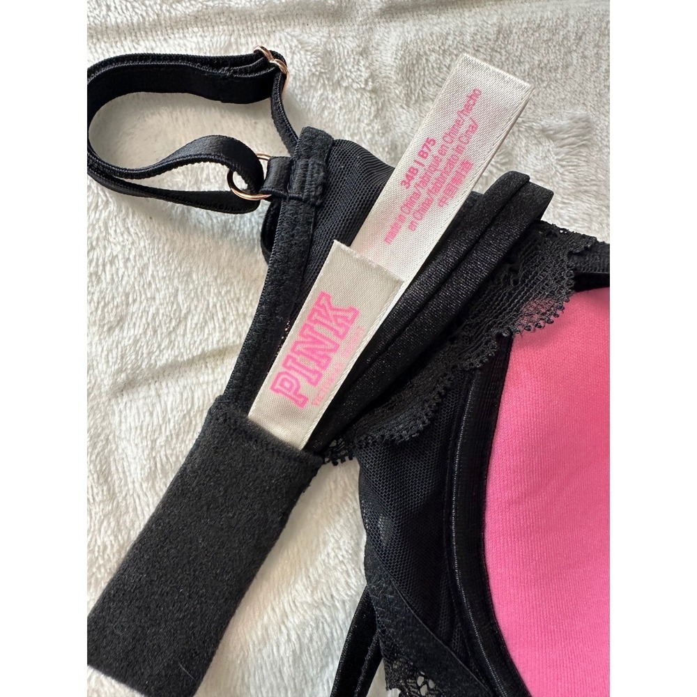 PINK Victoria's Secret Black Lace Padded Bralette Underwire Bra 34B - Picture 8 of 8